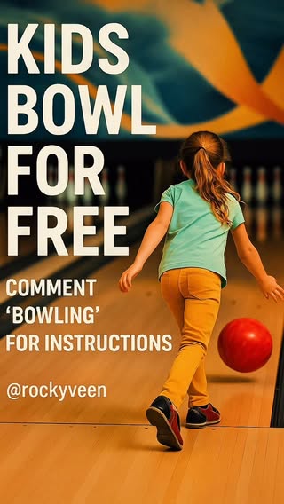 Let the good times roll! Kids bowl for FREE this summer just comment Bowling below and we ll send you the details. Tag a parent who needs to see this! @rockyveen #KidsBowlFree #BowlingFun #FamilyActivities #FreeBowling #SummerFun #KidFriendlyEvents #BowlingLife #ParentingHacks #ThingsToDoWithKids #WeekendVibes #BowlingForKids #FunWithFamily #LocalEvents #RockyVeenEvents #AtlantaKidsFun