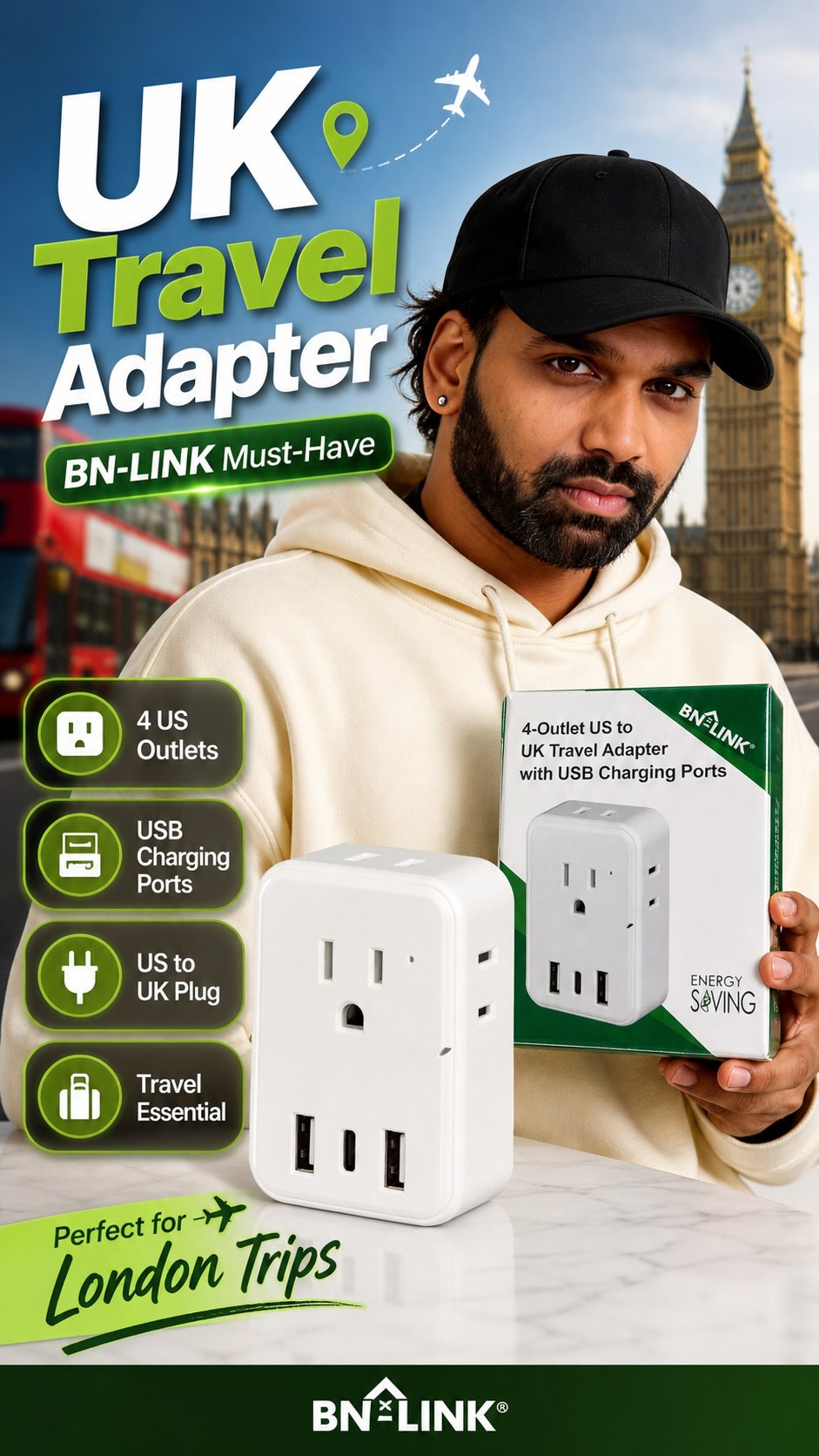 Americans flying to the UK… pack this before you regret it 😬

US plug ≠ UK outlet.

This BN-LINK travel adapter helps you plug into UK outlets and charge your phone, laptop, earbuds, and more from one setup.

Tiny item. Big save.

Adapter only. Not a voltage converter.

#BNLINK #UKTravel #TravelAdapter #TravelEssentials #PackingTips